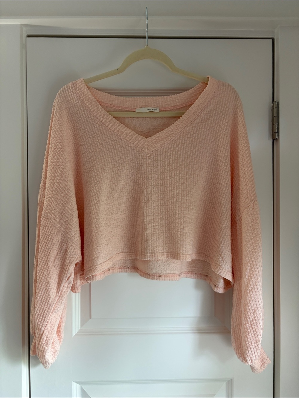 💙 Cozy V-Neck Waffle Knit Long Sleeve Top - Blush